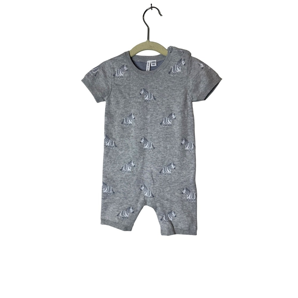 Janie And Jack Romper Baby Boys 6-9 Months Gray Zebra Knit One Piece